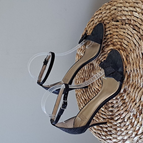 Badgley Mischka Womens Belle 3.5" Sandal Heels Sparkle‎ Black  Front Bow S-7.5 - Picture 1 of 8